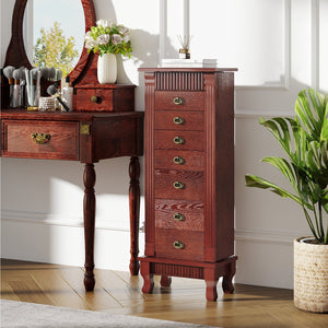 Wooden Jewelry Armoire Cabinet Storage Chest with Drawers and Swing Doors-Brown view 3
