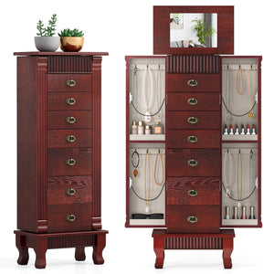 Wooden Jewelry Armoire Cabinet Storage Chest with Drawers and Swing Doors-Brown view 4