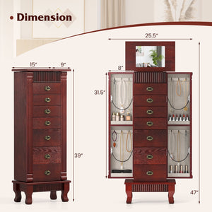 Wooden Jewelry Armoire Cabinet Storage Chest with Drawers and Swing Doors-Brown view 5
