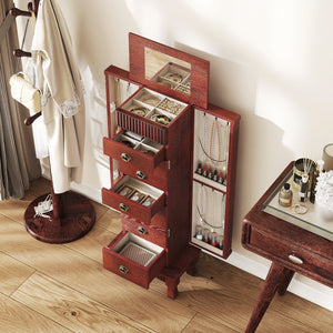 Wooden Jewelry Armoire Cabinet Storage Chest with Drawers and Swing Doors-Brown view 6