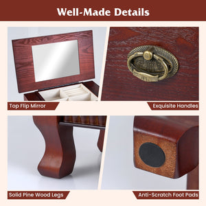 Wooden Jewelry Armoire Cabinet Storage Chest with Drawers and Swing Doors-Brown view 7