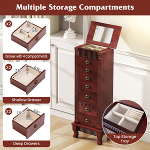Wooden Jewelry Armoire Cabinet Storage Chest with Drawers and Swing Doors-Brown view 8