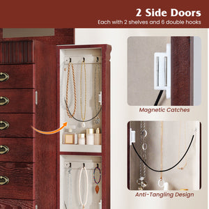 Wooden Jewelry Armoire Cabinet Storage Chest with Drawers and Swing Doors-Brown view 9