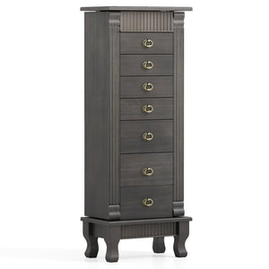 Wooden Jewelry Armoire Cabinet Storage Chest with Drawers and Swing Doors-Gray