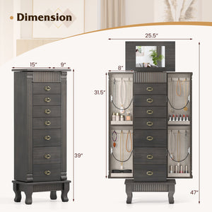 Wooden Jewelry Armoire Cabinet Storage Chest with Drawers and Swing Doors-Gray view 5