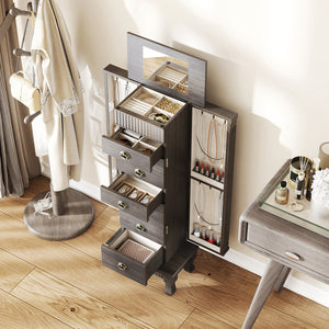 Wooden Jewelry Armoire Cabinet Storage Chest with Drawers and Swing Doors-Gray view 6