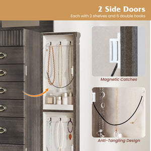Wooden Jewelry Armoire Cabinet Storage Chest with Drawers and Swing Doors-Gray view 9