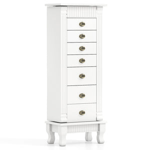 Wooden Jewelry Armoire Cabinet Storage Chest with Drawers and Swing Doors-White