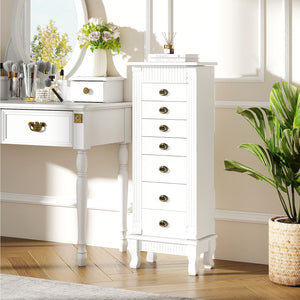 Wooden Jewelry Armoire Cabinet Storage Chest with Drawers and Swing Doors-White view 3