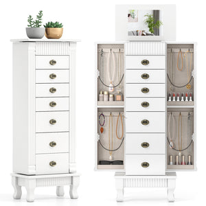 Wooden Jewelry Armoire Cabinet Storage Chest with Drawers and Swing Doors-White view 4