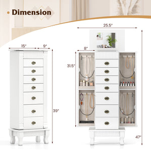 Wooden Jewelry Armoire Cabinet Storage Chest with Drawers and Swing Doors-White view 5