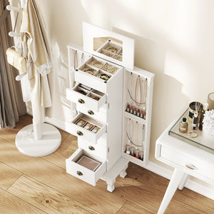 Wooden Jewelry Armoire Cabinet Storage Chest with Drawers and Swing Doors-White view 6