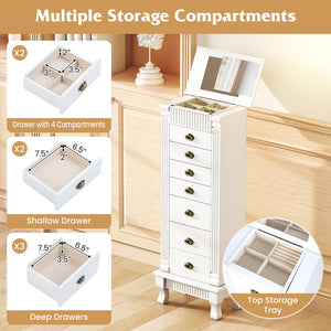 Wooden Jewelry Armoire Cabinet Storage Chest with Drawers and Swing Doors-White view 8