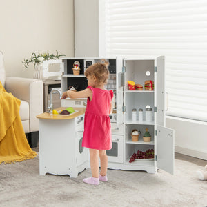 Wooden Kid's Corner Kitchen Playset with Stove for Toddlers-Natural & White view 3