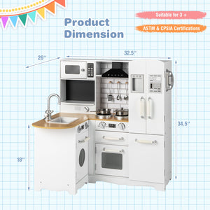 Wooden Kid's Corner Kitchen Playset with Stove for Toddlers-Natural & White view 5