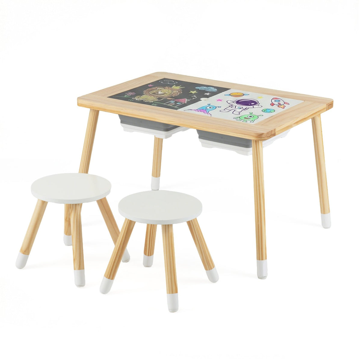 Wooden Kids Activity Table Set with Double-Sided Boards-Natural view 4