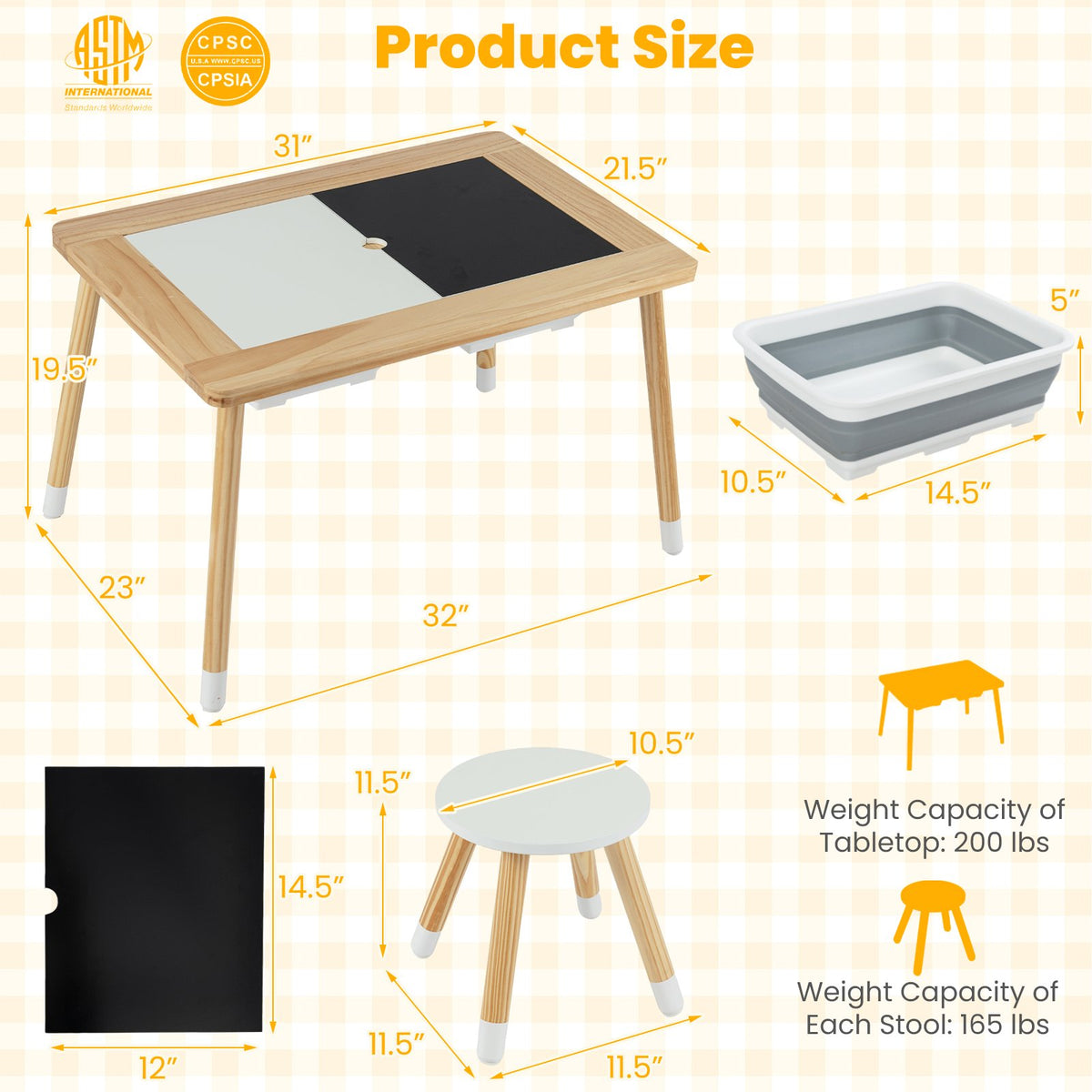 Wooden Kids Activity Table Set with Double-Sided Boards-Natural view 5