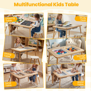 Wooden Kids Activity Table Set with Double-Sided Boards-Natural view 6