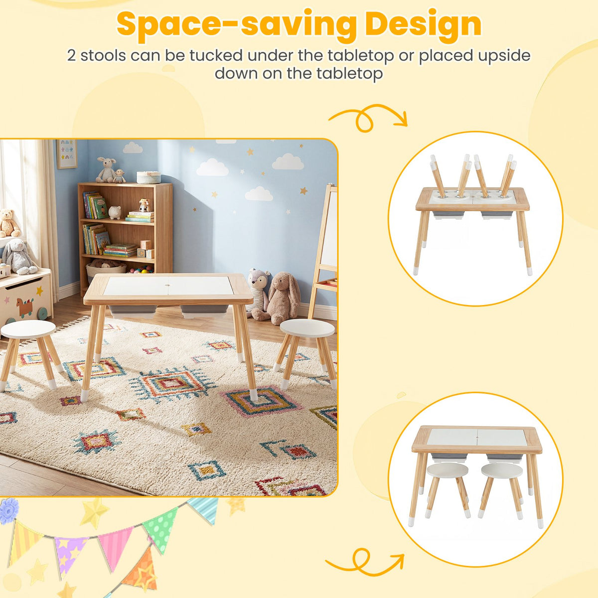 Wooden Kids Activity Table Set with Double-Sided Boards-Natural view 9