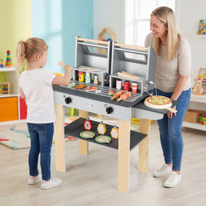 Wooden Kids Barbecue Grill Playset Kids Toy Grill with Abundant Grilling Tools and Play Foods view 2