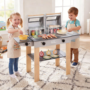 Wooden Kids Barbecue Grill Playset Kids Toy Grill with Abundant Grilling Tools and Play Foods view 6