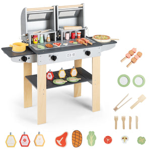 Wooden Kids Barbecue Grill Playset Kids Toy Grill with Abundant Grilling Tools and Play Foods view 7