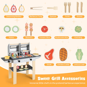 Wooden Kids Barbecue Grill Playset Kids Toy Grill with Abundant Grilling Tools and Play Foods view 8