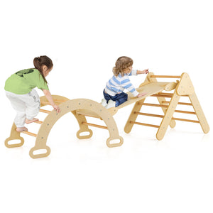 5-in-1 Wooden Kids Climber Toys with Triangle Arch Ramp-Natural view 4
