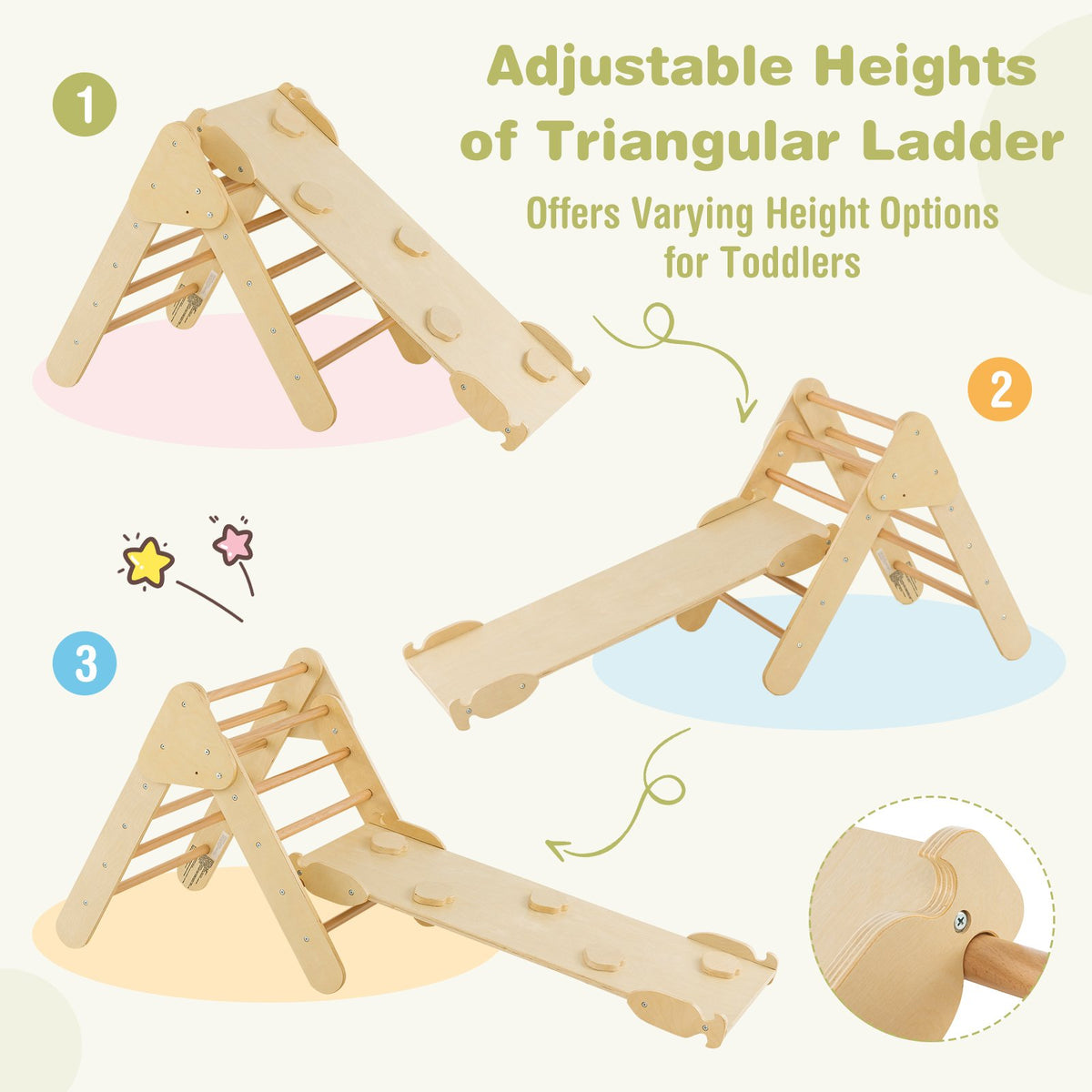 5-in-1 Wooden Kids Climber Toys with Triangle Arch Ramp-Natural view 7