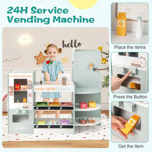 Wooden Kids Grocery Store Playset Pretend Play Supermarket-Green view 6