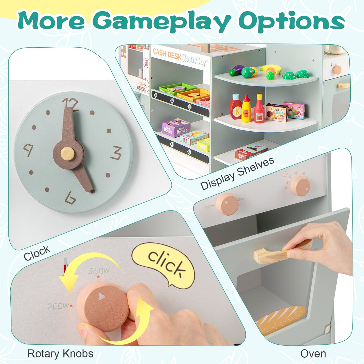 Wooden Kids Grocery Store Playset Pretend Play Supermarket-Green view 9