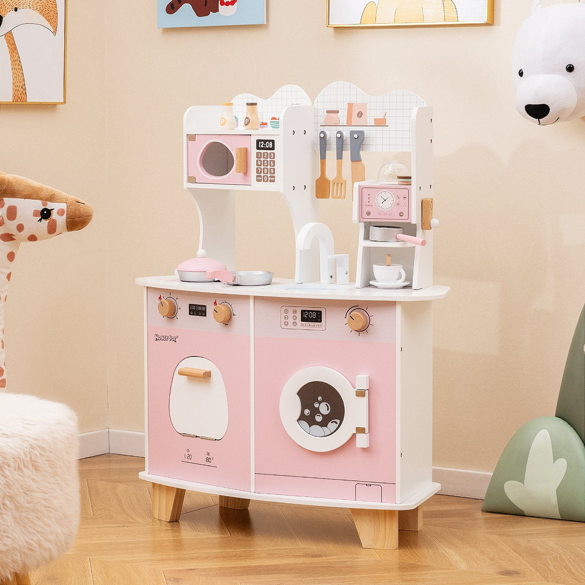 Wooden Kids Kitchen Playset with Coffee Maker for kids-Pink view 2