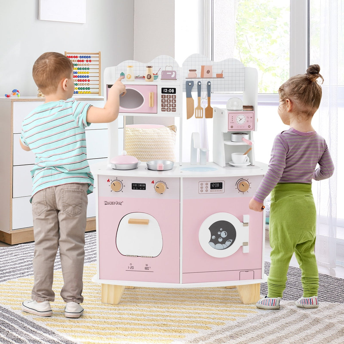 Wooden Kids Kitchen Playset with Coffee Maker for kids-Pink view 3