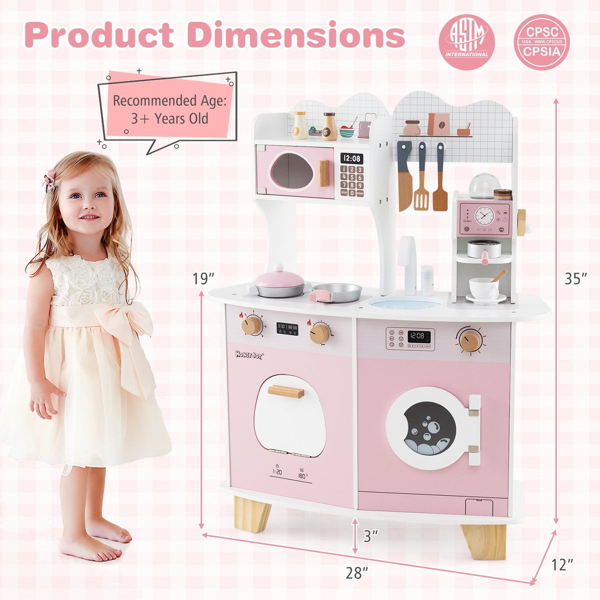 Wooden Kids Kitchen Playset with Coffee Maker for kids-Pink view 4