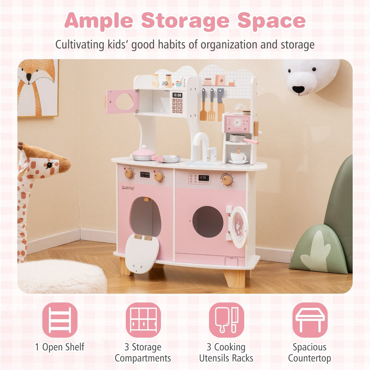 Wooden Kids Kitchen Playset with Coffee Maker for kids-Pink view 5