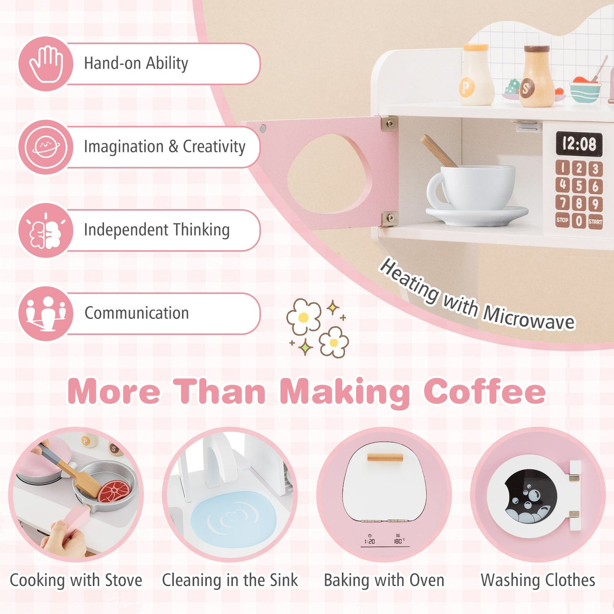 Wooden Kids Kitchen Playset with Coffee Maker for kids-Pink view 8