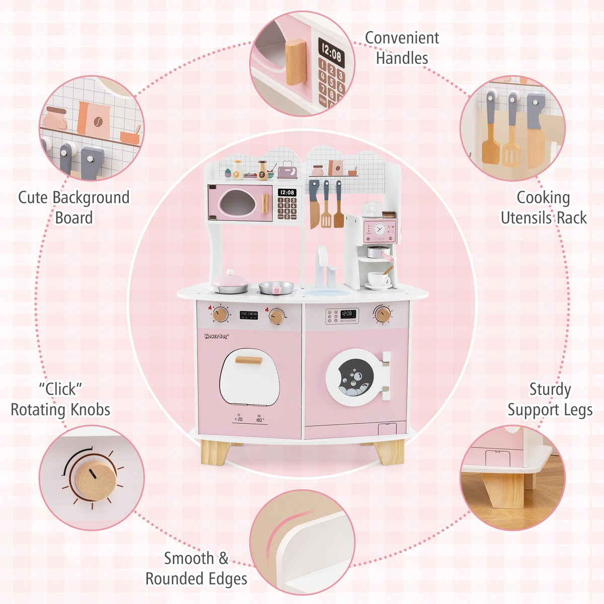 Wooden Kids Kitchen Playset with Coffee Maker for kids-Pink view 9