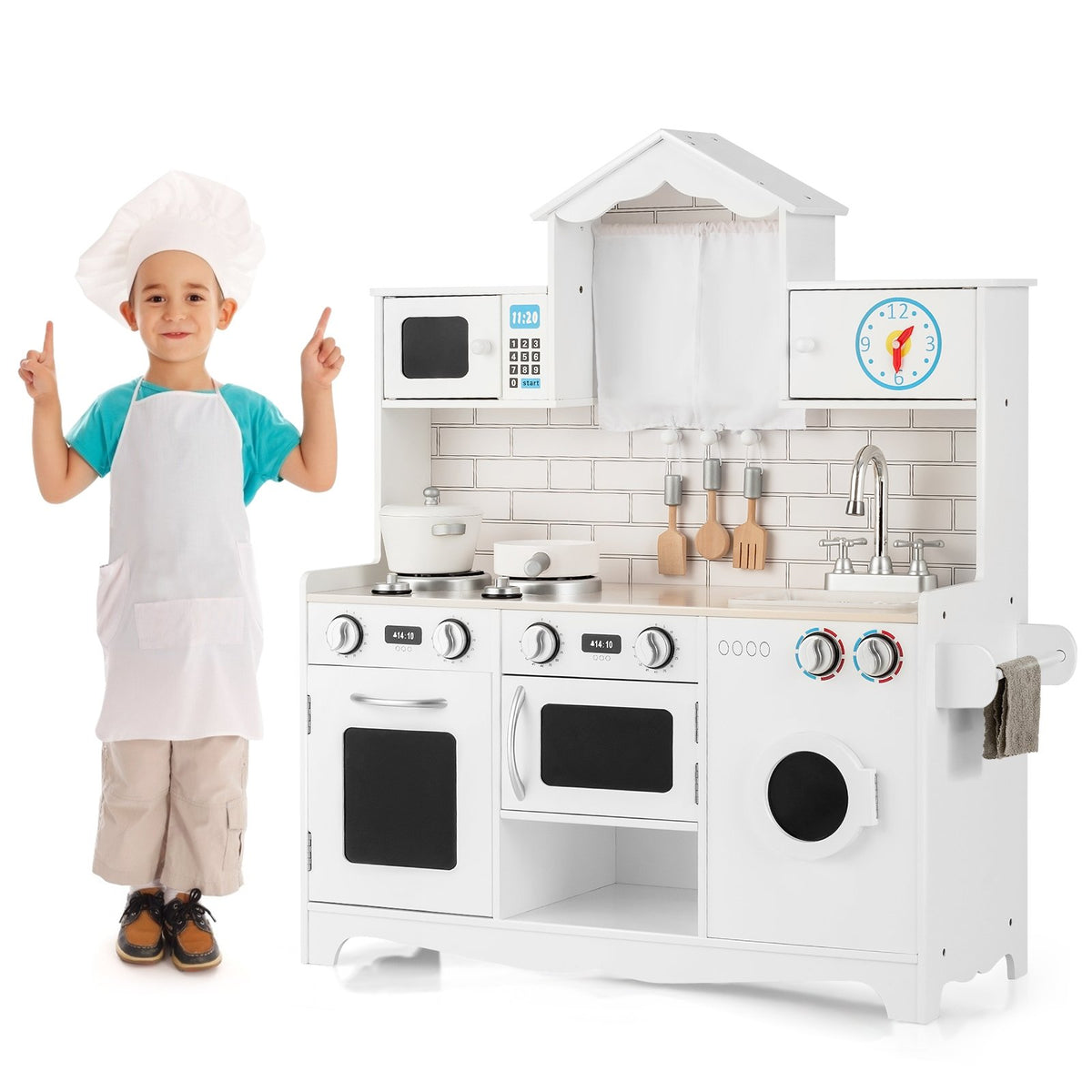 Wooden Kids Kitchen with Washing Machine view 4