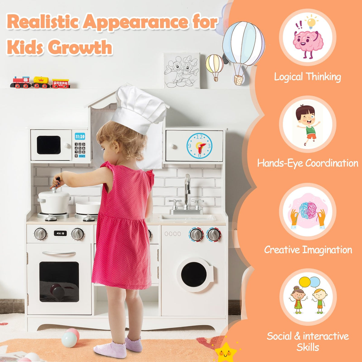 Wooden Kids Kitchen with Washing Machine view 6