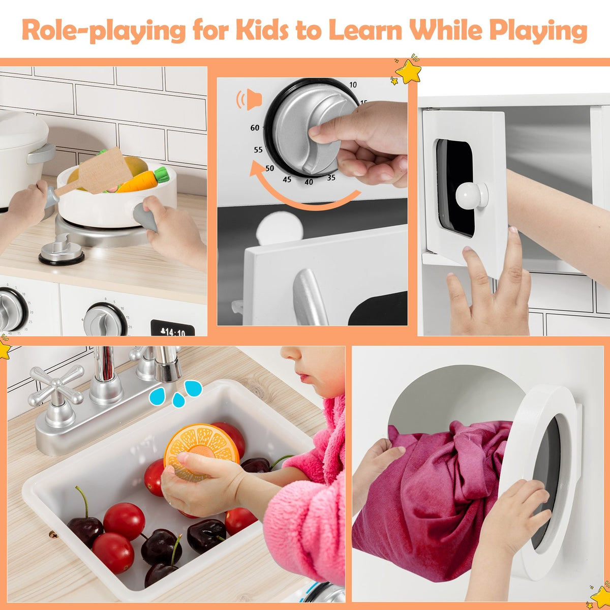 Wooden Kids Kitchen with Washing Machine view 7