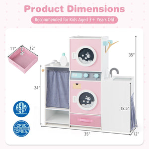 Wooden Kids Laundry Playset with Laundry Detergent Bottle and Clothes Hangers-Pink view 5
