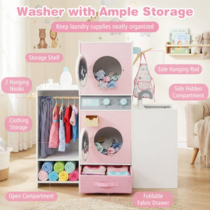 Wooden Kids Laundry Playset with Laundry Detergent Bottle and Clothes Hangers-Pink view 7