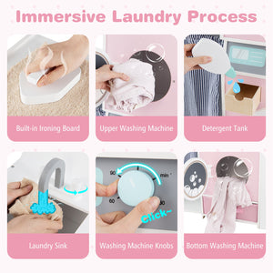 Wooden Kids Laundry Playset with Laundry Detergent Bottle and Clothes Hangers-Pink view 8