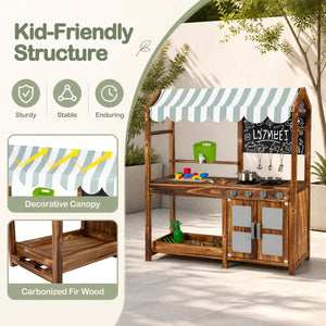 Wooden Kids Mud Kitchen with 8 Accessories and 2-Sided Chalkboard for Boys Girls Ages 3+-Brown view 6