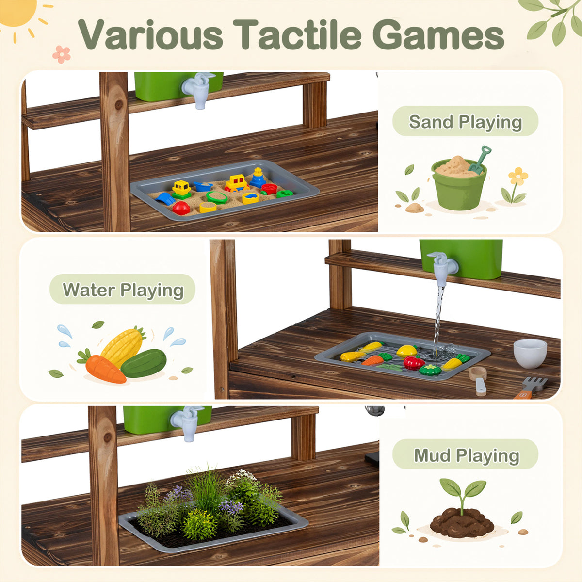 Wooden Kids Mud Kitchen with 8 Accessories and 2-Sided Chalkboard for Boys Girls Ages 3+-Brown view 9
