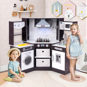 Wooden Kids Play Kitchen Playset with Realistic Lights and Sounds-Coffee view 3