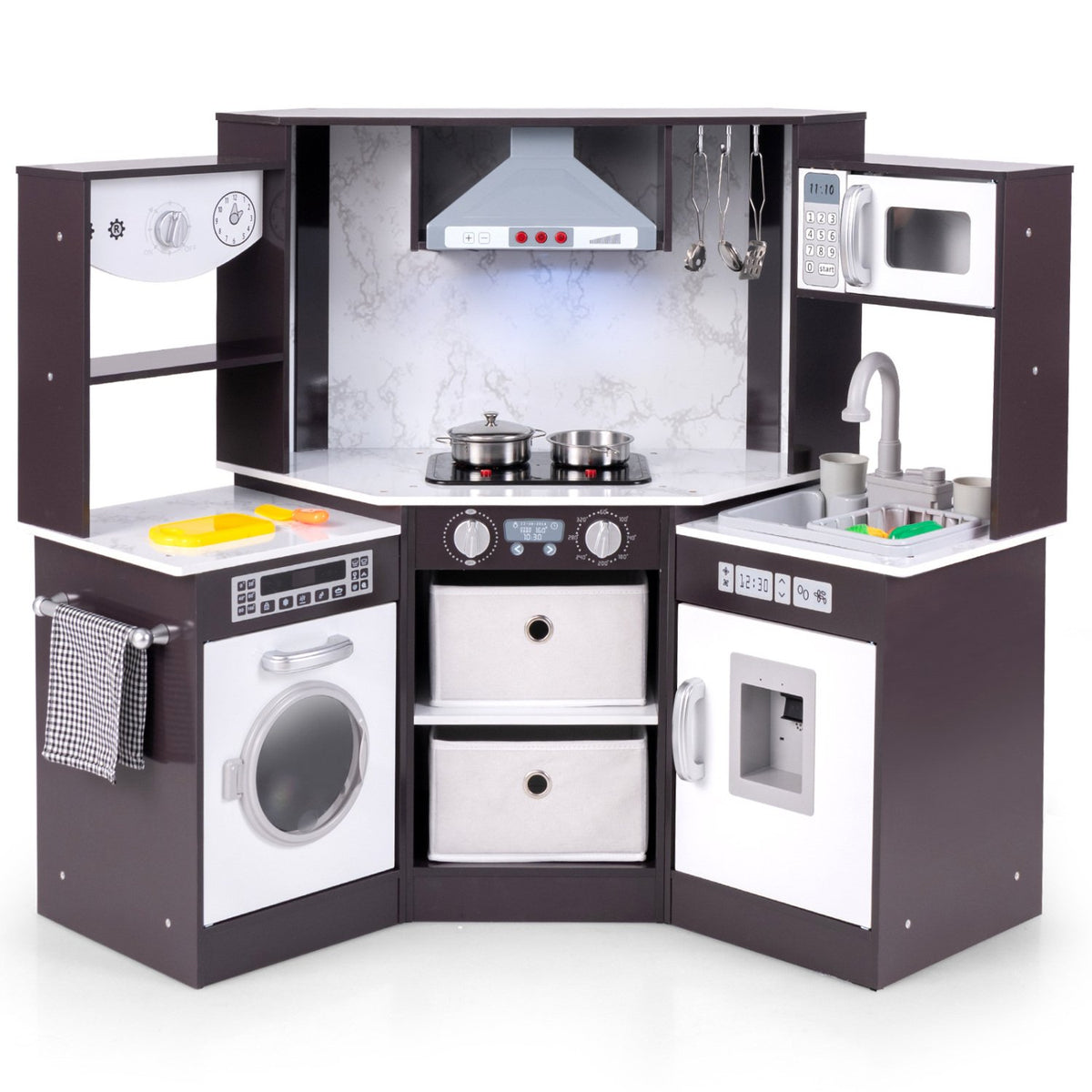Wooden Kids Play Kitchen Playset with Realistic Lights and Sounds-Coffee view 4