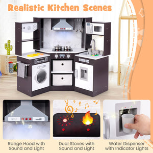 Wooden Kids Play Kitchen Playset with Realistic Lights and Sounds-Coffee view 8