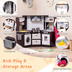 Wooden Kids Play Kitchen Playset with Realistic Lights and Sounds-Coffee view 9