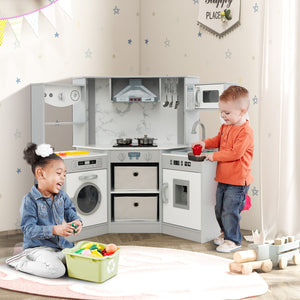 Wooden Kids Play Kitchen Playset with Realistic Lights and Sounds-Gray view 2